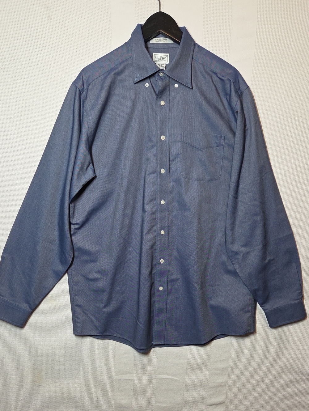 L.L. Bean Men's Shirt Large Heathered Navy Button-Up Dress Shirt 23" PTP